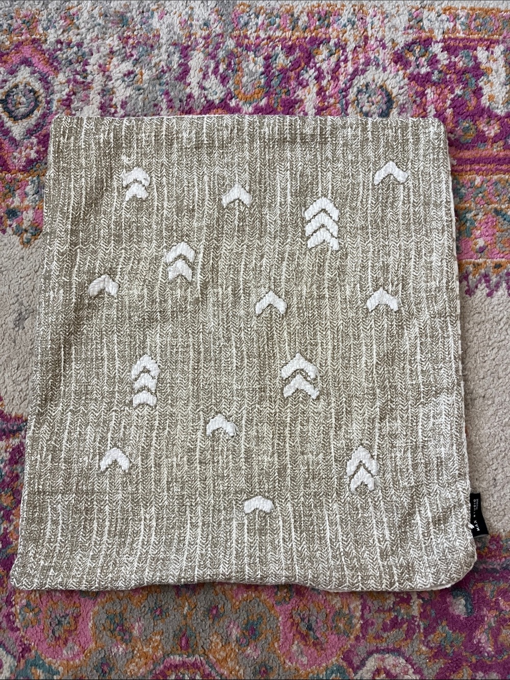 Max Studio Home Taupe Boho Minimalist Embroidered Throw Pillow Cover 18x18